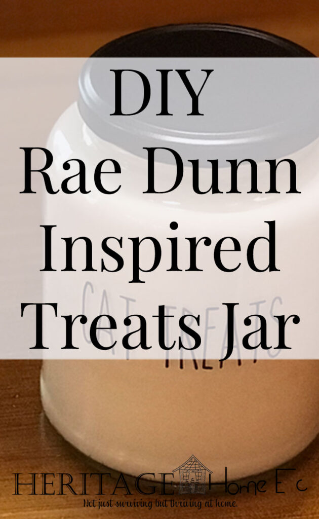 DIY Rae Dunn Inspired Treats Jar- Heritage Home Ec I adore the look of the Rae Dunn containers, just not the price. So I created my own DIY Rae Dunn inspired treats jar. Let me show you how! | Crafts | DIY | Pets | Containers | Home Economics |