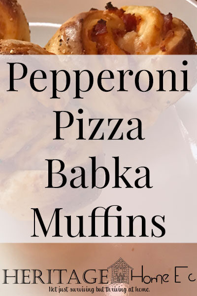 Pepperoni Pizza Babka Muffins- Heritage Home Ec I love portable foods. These Pepperoni Pizza Babka Muffins are sure to be a family favorite once you try them. Kid-friendly and family approved! | Kid-Friendly | Baking and Breads | Snacks | Main Dishes | Pizza Muffins |