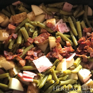 green beans, ham, bacon and potatoes in crockpot