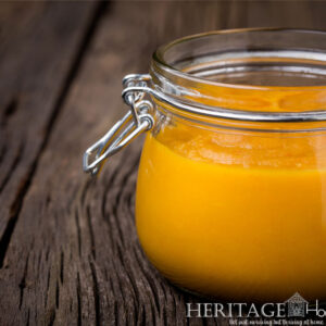 home canned habanero mango hot sauce in glass jar