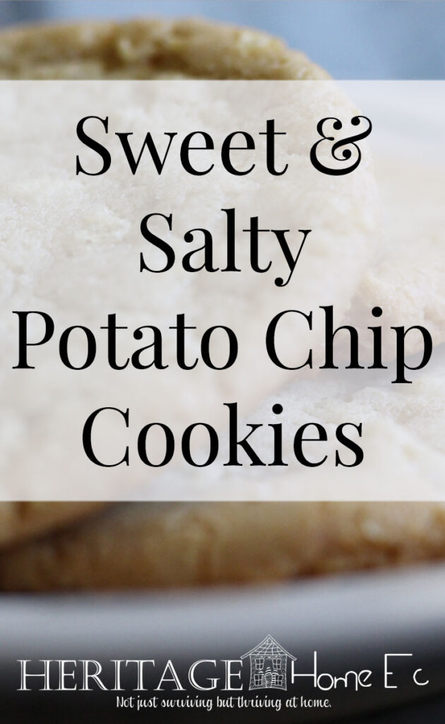 Sweet & Salty Potato Chip Cookies- Heritage Home Ec Never know what to do with the crumbs at the bottom of the potato chip bag? Make some Potato Chip cookies for a sweet yet salty dessert idea. | Recipes | Food | Baking | Dessert |