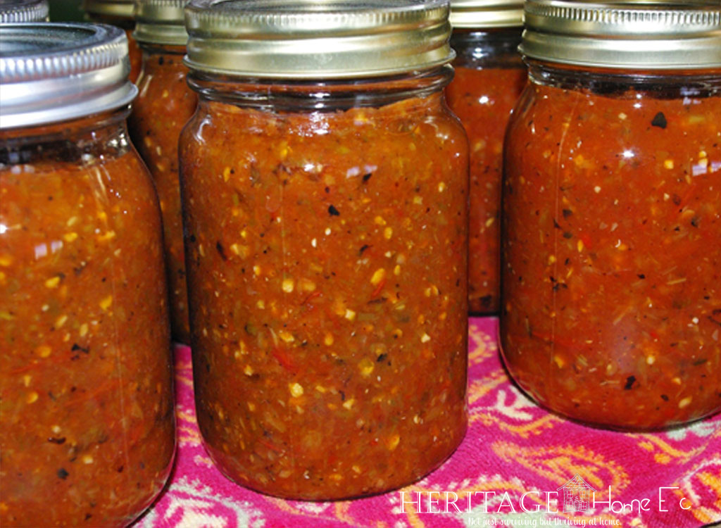 home canned salsa in canning jars close up