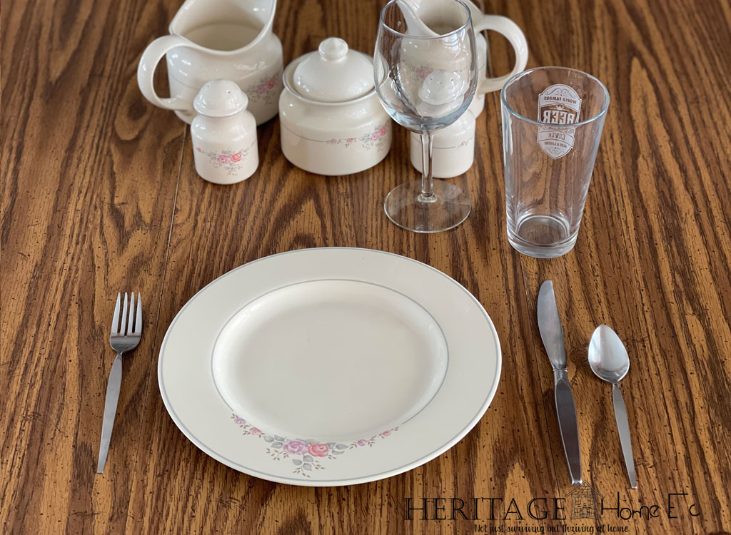 floral dinnerware on wooden table top