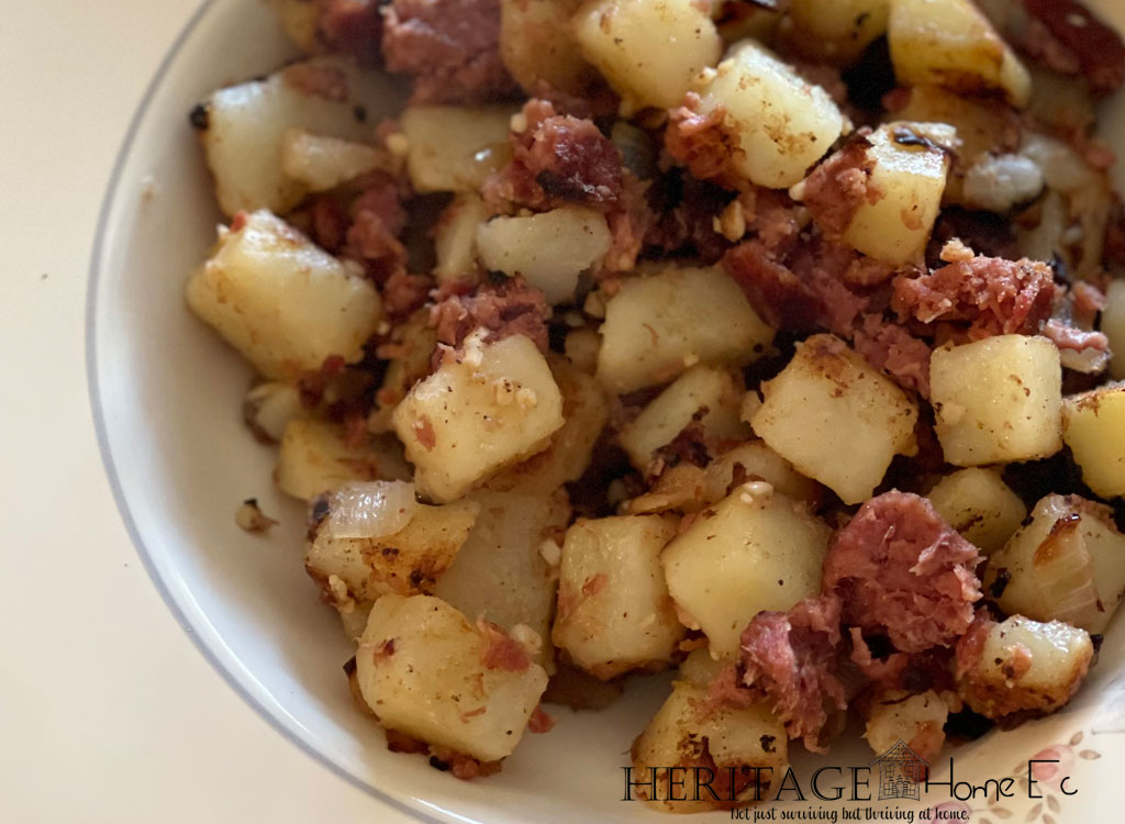 close up of corned beef hash in bowl
