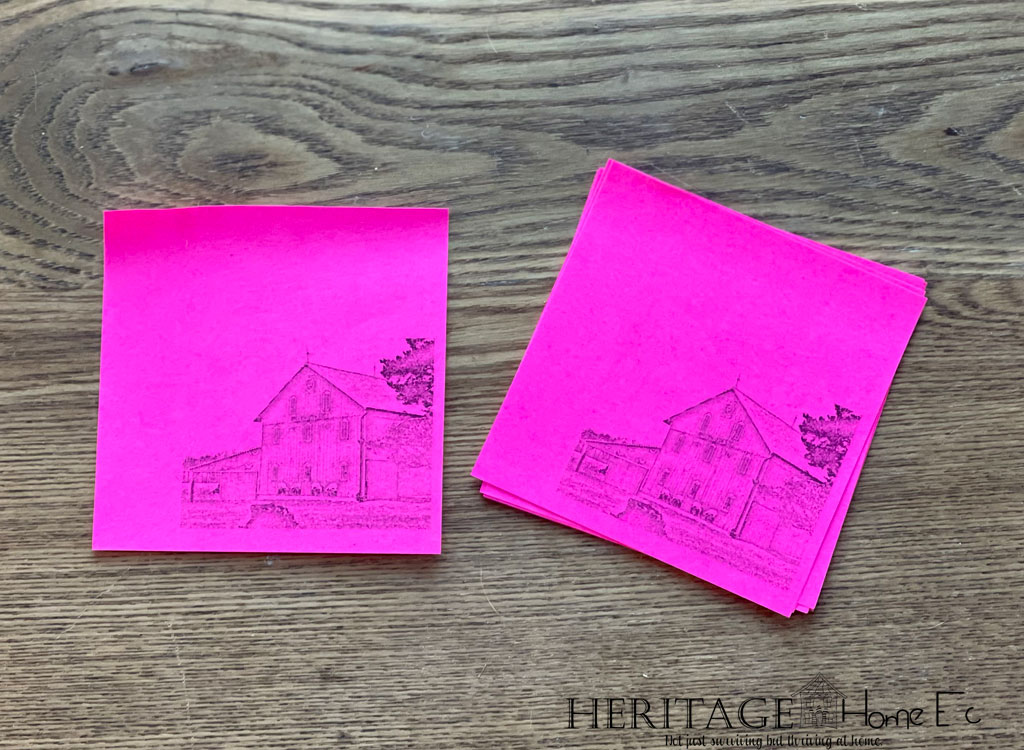 pink pencil sketch barn Post-It notes