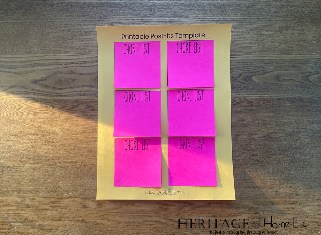 printed chore list Post-It's on free template