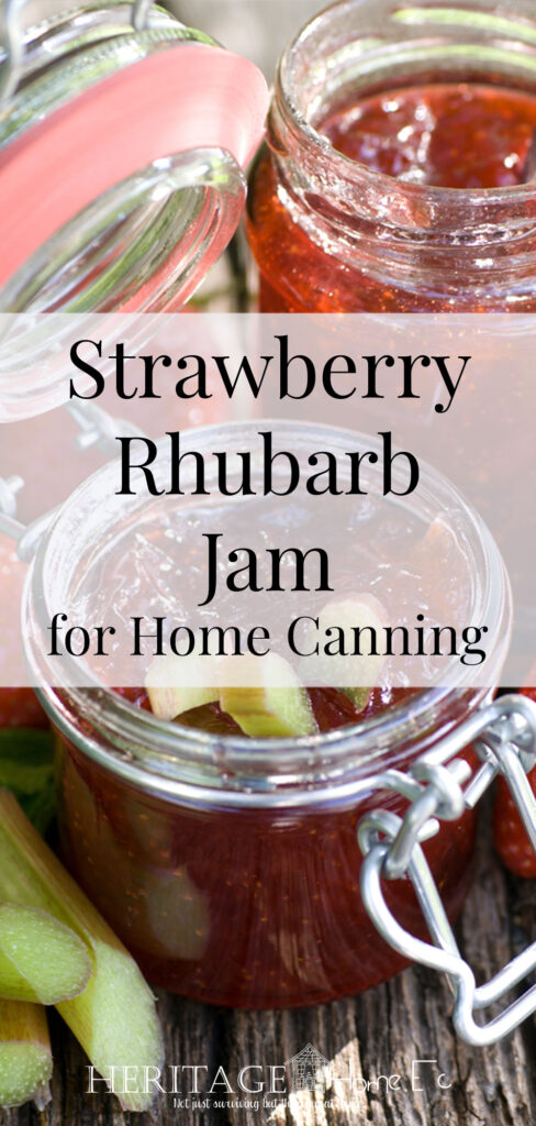 Strawberry Rhubarb Jam- Heritage Home Ec Jams and jellies were a staple on the table when I was growing up. This Strawberry Rhubarb Jam was a staple to can with the harvest. | Food | Recipes | Jams & Jellies | Home Canning |