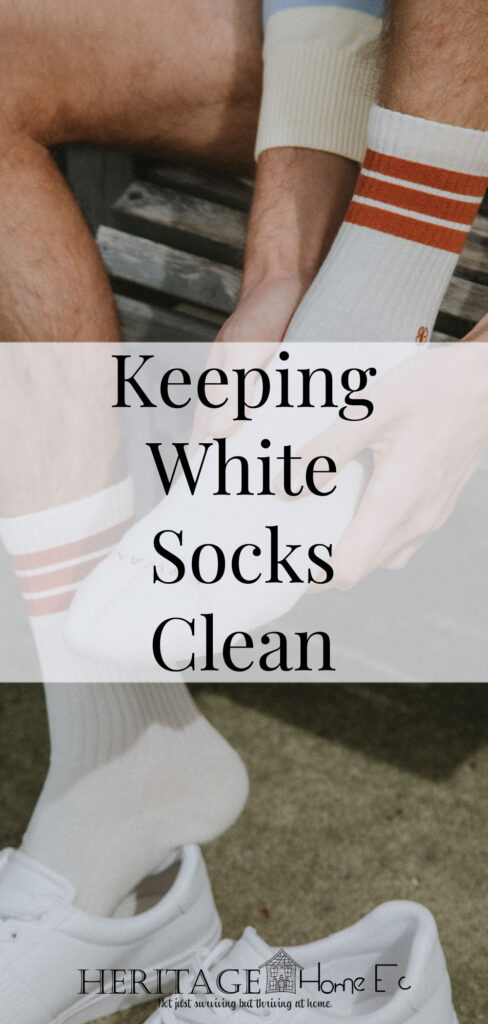Keeping White Socks Clean- Heritage Home Ec Keeping white socks clean and not "crunchy" takes just a little extra time to do, and your nose will thank you immensely. | Laundry | White Socks | Cleaning | Housekeeping | Home Economics |