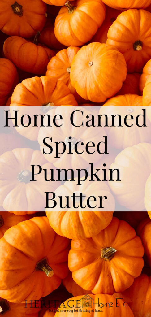 Home Canned Spiced Pumpkin Butter- Heritage Home Ec Bring something new to the table this year by whipping up a batch of Spiced Pumpkin Butter to share with friends and family. | Canning | Food | Recipes | Pumpkin | Fall | Holidays |