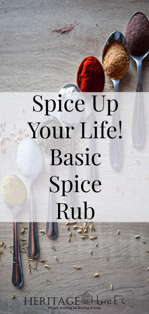Spice Up Your Life with this Basic Spice Rub Recipe- Heritage Home Ec Never know what spices to use when cooking? This Basic Spice Rub will change how you season all of your meals- and your life. | Food | Recipes | Spices | Meat | Homemade |