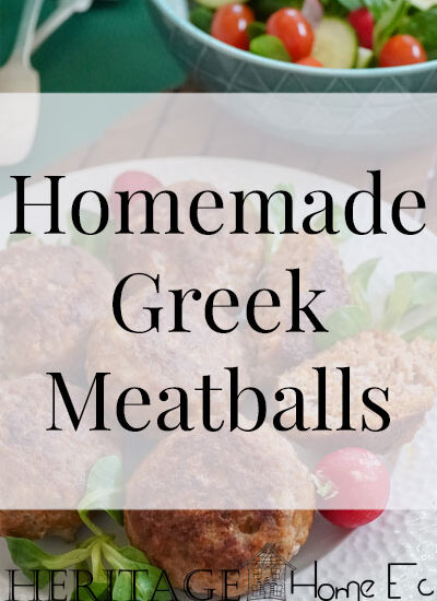 Homemade Greek Meatballs- Heritage Home Ec These Homemade Greek Meatballs are perfect used as game day food, in Homemade Gyros, or just by themselves with a side of Greek Salad. | Recipes | Food | Greek | Meatballs | Dinner | Freezer Cooking |