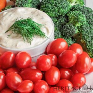 veggie tray with homemade ranch dressing